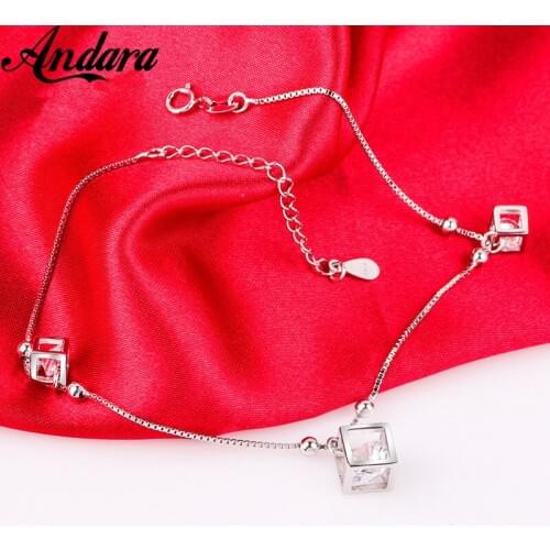 Solid Silver 100% 925 Sterling Silver Anklet Woman Heart Pendant Silver Chain Woman Jewelry