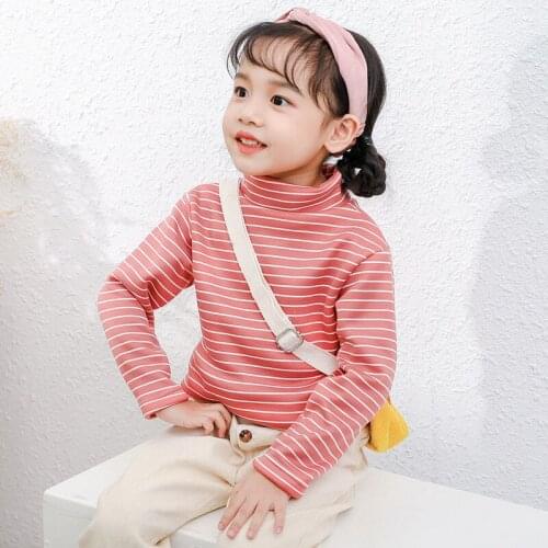 Fleece Lining Warm Boys Girls Winter Autumn Boys Girls Kids Fashion Striped T Shirt Tops Children Long Sleeve Casual T-shirt