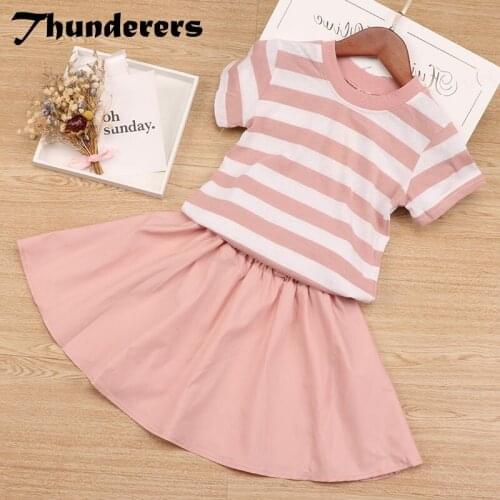Thunderers New Fashion Kids Girls Clothes Set Striped T-Shirt With Short Skirt Children 2pcs Girl Suit Summer Girl Clothing