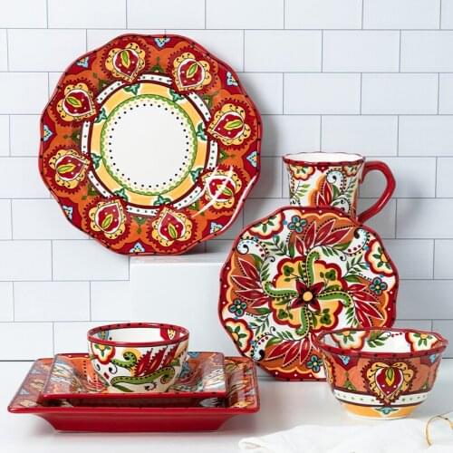 Creative Ceramic Plate 8-Inch Red Microwave Oven Household Dish Western Steak Plate Round Square Tableware