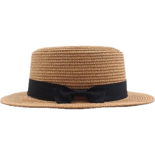 Vintage Summer Korean Straw Hat for Women Retro Bowknot Flat Top Hat Elegant Sunscreen Beach Hat EOutside Protect Straw Hat