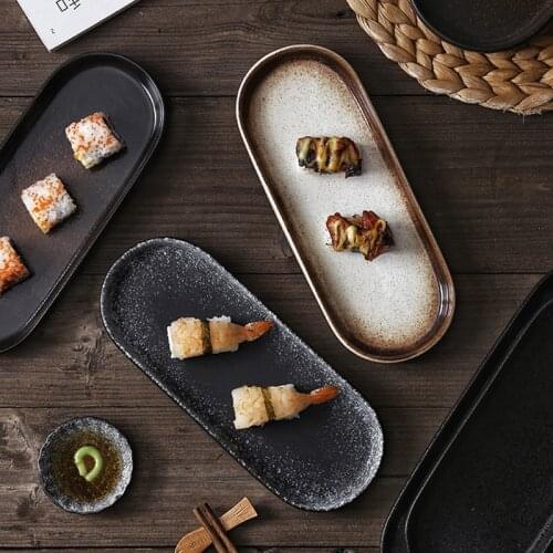 Japanese Style Cooking Plate Creative Oval Dessert Plate Ceramic Long Plate Sushi Plate