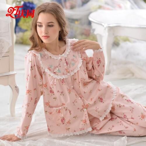 Yomrzl M306 sleepwear autumn sweet womens woven cotton long-sleeve lounge set, pajama set,pyjama set