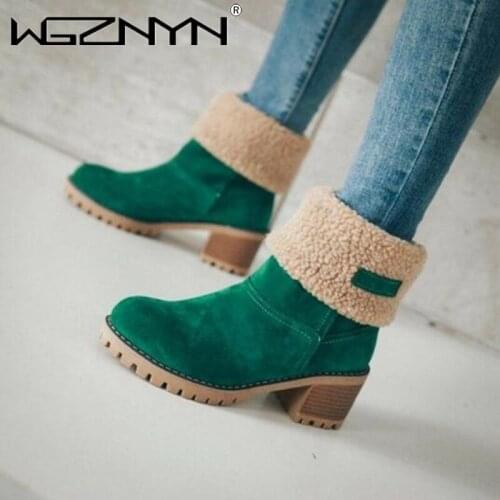 NEW Women Mid-Calf Boots Winter Add Velvet To Keep Warm Shoes Hoof Heels Snow Boots Slip-On Shoes Large Size Botas Mujer 2021