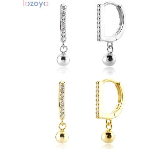 Lozoya 925 Sterling Tiny Dangle Silver Beads Pendiente Drop Earring Women Fine Jewelry Clips Piercing 7.5mm Jewelry Clips Rock