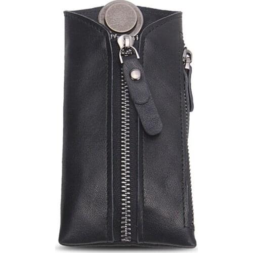 10PCS / LOT Genuine Leather Vintage Key Wallet Keychain Covers Zipper Key Case Bag Men Women Housekeeper Keychain Bag