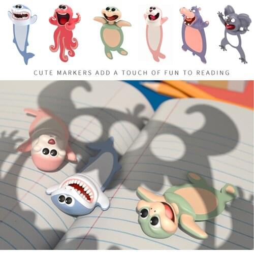 3D Stereo Cartoon Marker Animal Bookmarks Ocean Series Seal Octopus Cat Panda Creative Stationery Kids School Office Supplies