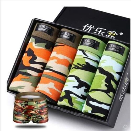 4PCS Men Underwear Cotton Male Panties Camouflage Printed Boxer Shorts Breathable Soft Underpants Comfortable Panty Sexy Boxers