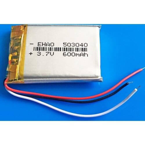 3.7V 600mAh 503040 rechargeable batter lipo 3 wires polymer lithium for MP3 GPS DVD bluetooth speaker recorder ebook camera