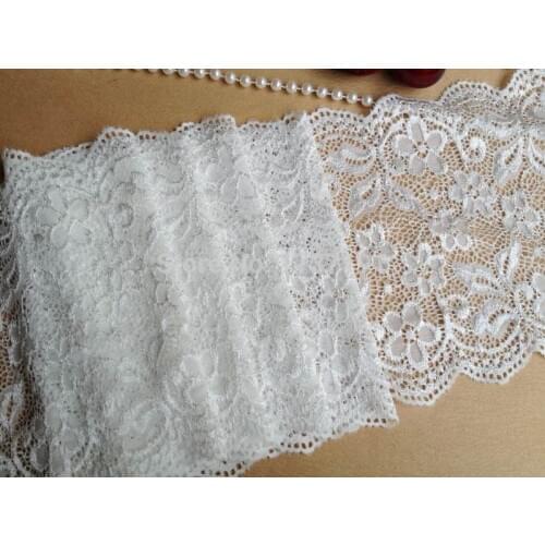 White stretch floral lace trim, hollow out embroidery lace, lingerie lace, wide elastic lace, 5 yards