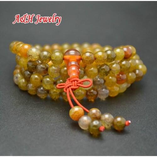 Yellow Color Dragon Veins Stone Stretch Bracelets 108 Beads Tibetan Jewelry Prayer Mala Bracelet 10pc/lot