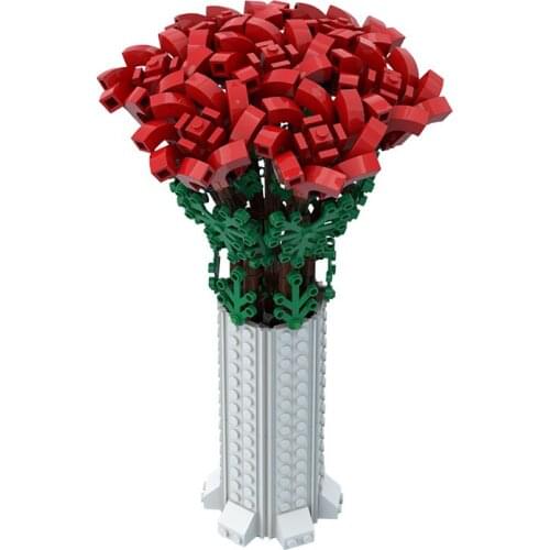 MOC Flowers Small Bouquet of Roses Building Blocks Kit Potted Plant Vase Bricks Home Decoration Idea Assemble Toys For Kid Gifts