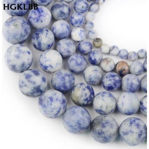 HGKLBB Natural Stone Matte blue point white Round Loose Spacer Beads For Jewelry Making DIY Necklace Bracelet 4 6 8 10 12mm