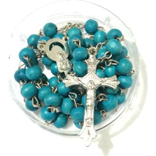 24pcs/lot mix colors Vintage wood beaded rosary PENDANT NECKLACE jewelry stamped free ePacket ship