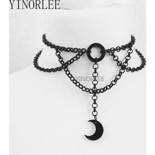 Goth Moon Gothic Chains O Ring Choker Witch Necklace Pendant Charm Punk Jewelry Gorgeous Women Gift Fashion Statement 2021