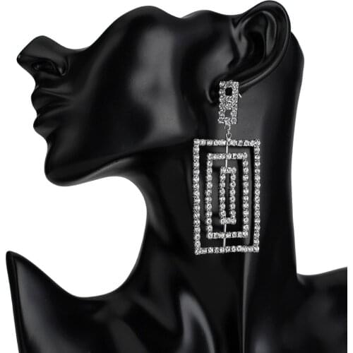 Sense of design Hyperbole Woman Fashion Earrings Shining Rhinestone Trendy Golden Charm Mature Party