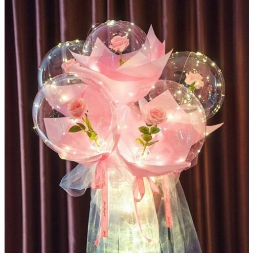 Diy Best Gifts For Valentines Day Led Luminous Rose Bouquet Diy Led Rose Flower Balloon Party Decoration Romantic Home Accessor