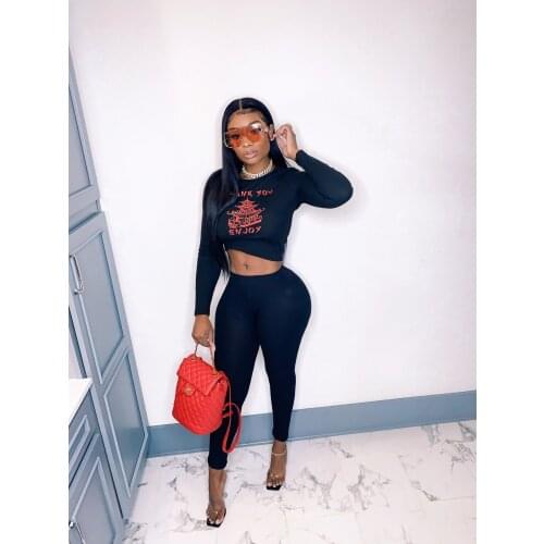 Women 2 Piece Casual Clothes Suits Round Neck Printed Crop Tops + High Waist Long Leggings Pant Slim Tracksuit