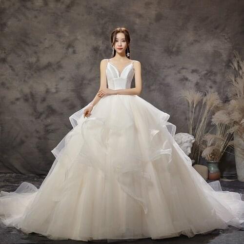 Vestido De Noiva 2021 Elegant V-neck Wedding Gown With Train Ball Classic Spaghetti Straps Princess Dress