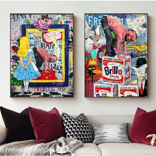 Canvas Graffiti Art Women Portrait Abstract Paintings Funny Yue Minjun Posters On The Wall For Home Living Room Decoration