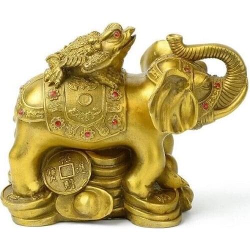 China Brass Copper Feng shui Yuanbao Money Golden toad Elephant Sculpture Statue fast