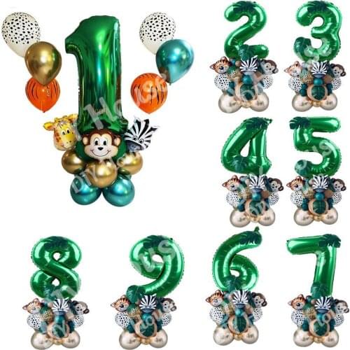 Hot! 35pcs Animal Safari Party Balloon Set Green Digital Balloons for Kids Birthday Jungle Party Aniaml Forest Party Decoration
