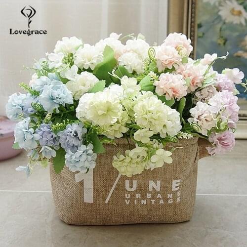 Lovegrace Wedding Flower Bouquet Artificial Flower Silk Lucky Ball Faux Flowers Home Party Decoration Craft Small Fake Flores
