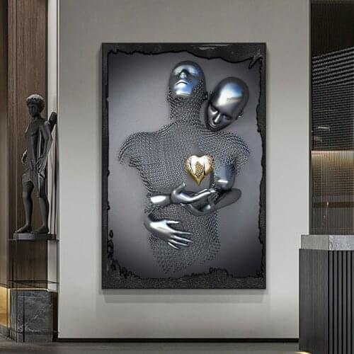 Metal Figure Statue Canvas Painting Wall Art Romantic Lover Posters and Prints Modern Interior Decoration Paintings for Home