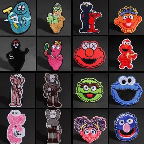 Cartoon Sesame Street Barbapapa Iron On Patches For Clothing Cute DIY Elmo Cookie Monster Embroidered Stickers On Appliques