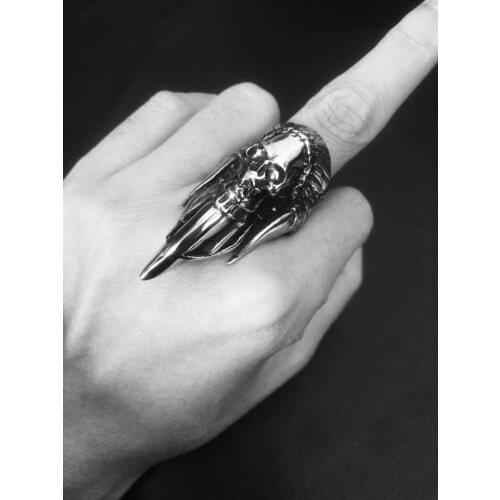 Stainless Steel Mens Ring Fashion Cool Sharp Teeth Skull Ring