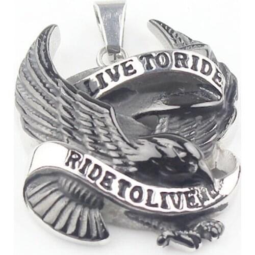 Punk Cool Mens Black & Silver color Live to Ride Hawk Eagle 316L Stainless Steel Pendant