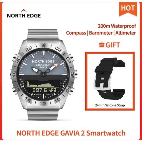 Original NORTH EDGE GAVIA 2 Business Smart Watch Luxury Full Steel Altimeter Waterproof 200m Thermometer Pedometer Smartwatch