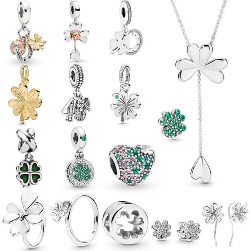 High Quality Classic New 925Sterling Silver Lucky Clover Necklace Pendant Original European Style Suitable for Mothers Day Gift
