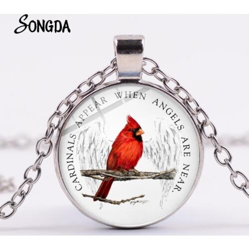 Cardinal Parrot Necklace Red Bird My Angel Your Name Bible Quote Art Picture Glass Pendant Memory of Someone Gift Jewelry