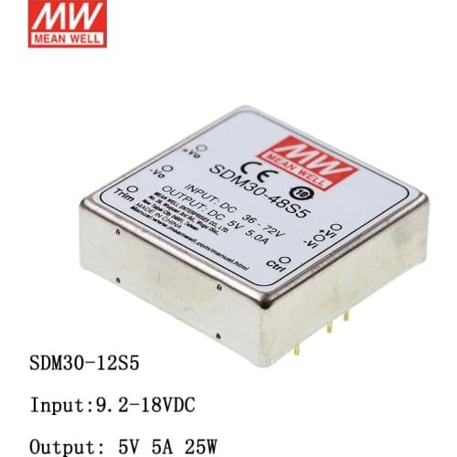 MEAN WELL SDM30-12S5 DC-DC Regulated Single Output Converter 9.2-18V DC to 5V DC 5A 25W Module type Switching Power Supply