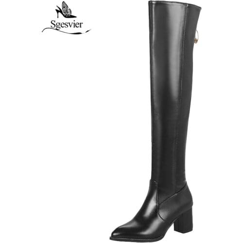Sgesvier High Boots Female Winter Boots Women Thick Heel Over The Knee Boots Sexy Fashion 2018 Black Beige Women Boots B658