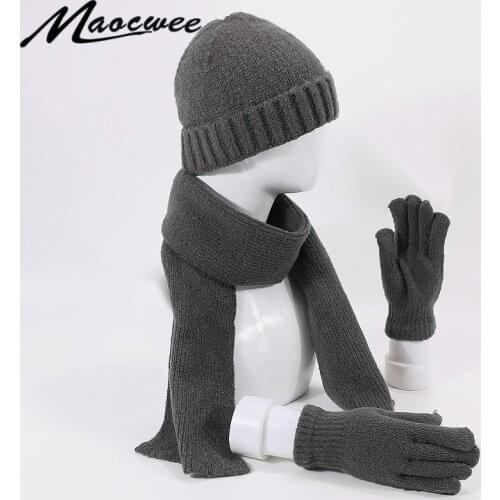 Three-Piece Hat Scarf Warm Gloves Fashionable Mens And Womens Suits For Winter And Autumn Knitted Striped Hats With Lining