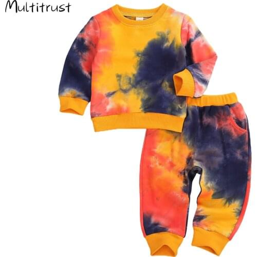 1-6Y Spring Baby Girls Boys Clothing Infant Clothes Suits Casual Tie Dye Print Sport T Shirt Pants 2PCS Kids Toddler Tracksuits