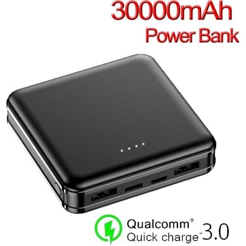 Mini Power Banks 30000mAh Outdoor Battery Portable External Battery Charger Powerbank 2 USB Interface Power Bank Fast Charging
