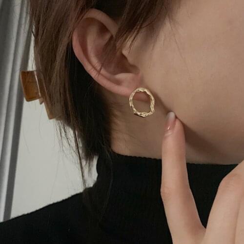 925 Sterling Silver Irregular Circle Stud Earrings for Women Geometric Gold Stud Earrings Jewelry New