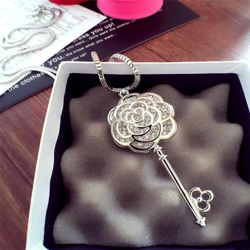 Rose flower key pendant necklace 2017 New women korean luxury jewelry collier femalel/collana/colar necklace