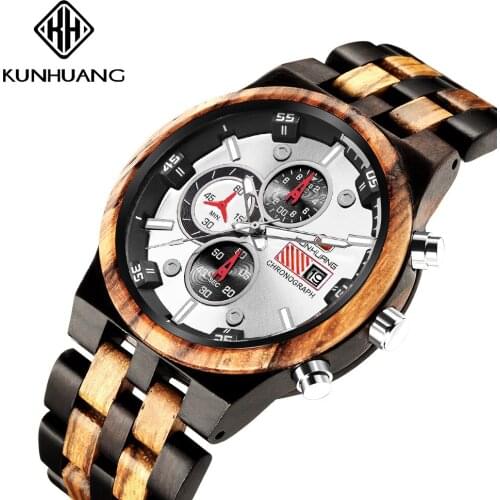 2020 Luxury Wood Men Watch Stylish Wooden Timepieces Chronograph Military Quartz Watches Reloj Hombre Gift Men Relogio Masculino