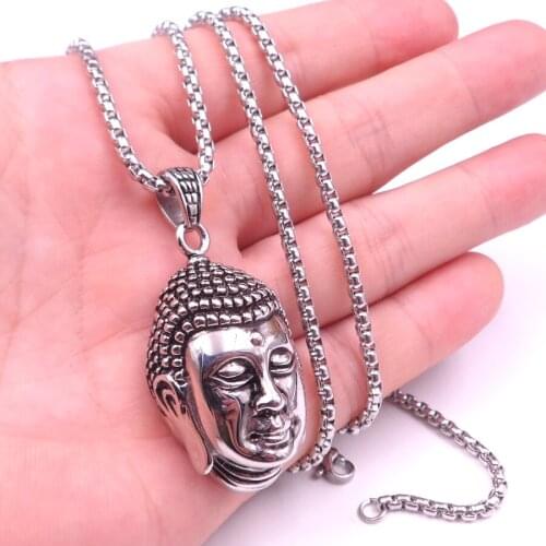 316L Stainless Steel Buddha PENDANT Necklace Mens Holiday Gift 3mm 24'' Box chain