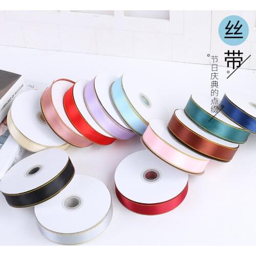 2pcs/lot 44m Christmas Grosgrain Ribbon 25mm Gold Edge Packaging DIY Hairpin Wedding Dress Floral Ribbon