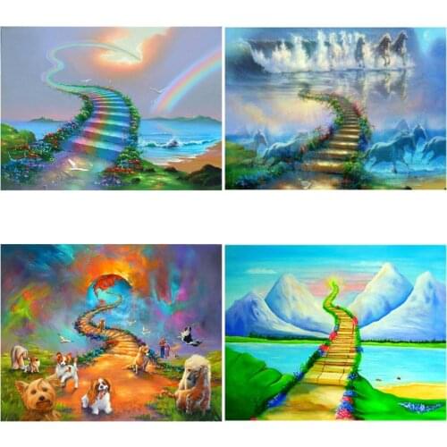 5D Diamond Painting Full Drill Round Beach Bridge Rainbow Diamond Embroidery Cross Stitch DIY Home Decor Gift Mosaic