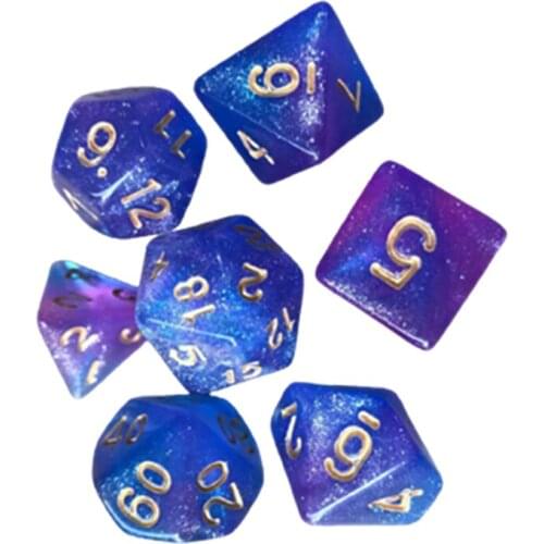 7pcs/set Dichromatic D4 D6 D8 D10 D12 D20 Polyhedral Dices Numbers Dials Desktop Table Board Game Starry Sky Dice