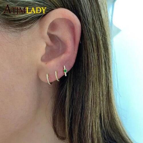 925 Sterling Silver Gold Color Colorful Birthstone Cubic Zirconia 5A CZ Bar Stud Earring Girls Tiny Small Multi Piercing Stud