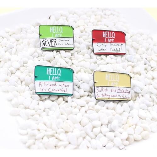 Message note paper "HELLO, I AM:" 4 styles dialogue message enamel brooch Cute creative backpack sweater denim badge