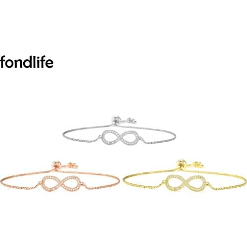 Shiny Cubic Zirconia Stones Infinity Love Charm Bracelet Women Couple New Fashion Vintage Lover Copper Trendy Chic Jewelry Gift