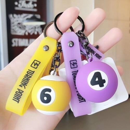 Creative mini Simulation Smiley Face Billiard Keychain for Women Men Boyfriends Cute Bag Car Pendant Key Chain Keyring Gift